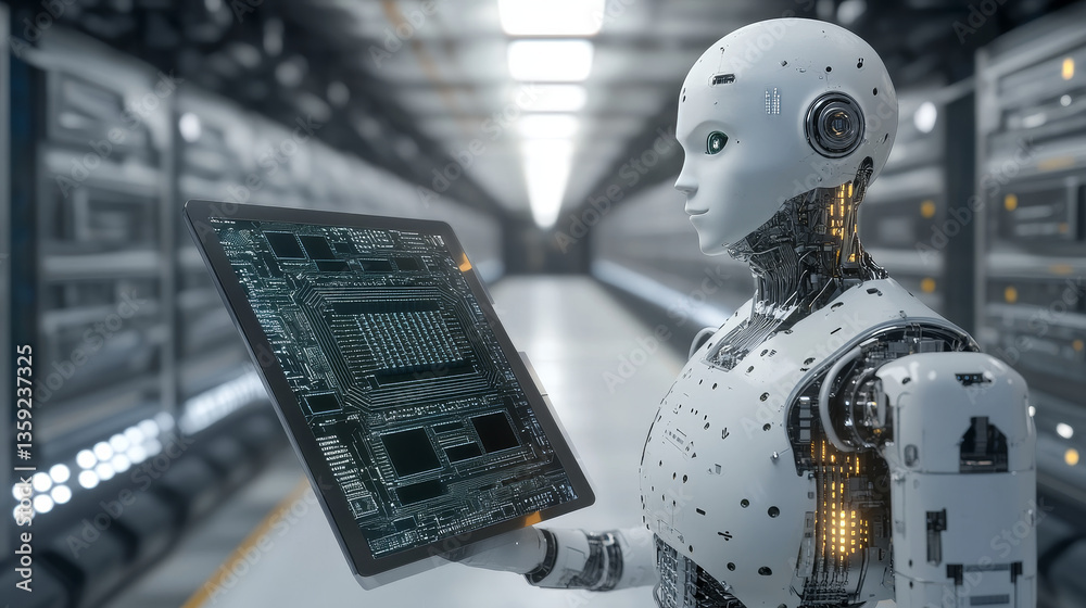 Poster artificial intelligence. computer mind. futuristic data center. quantum processor abstract concept 3