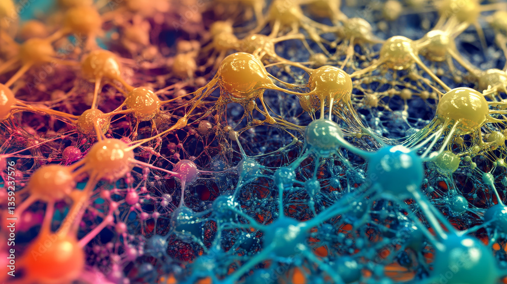 Poster neural network 3d illustration. abstract big data concept. global database and artificial intelligen