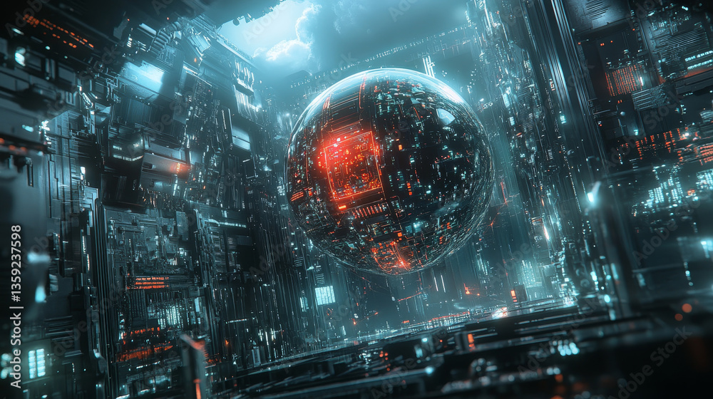 Poster artificial intelligence. computer mind. futuristic data center. quantum processor abstract concept 3
