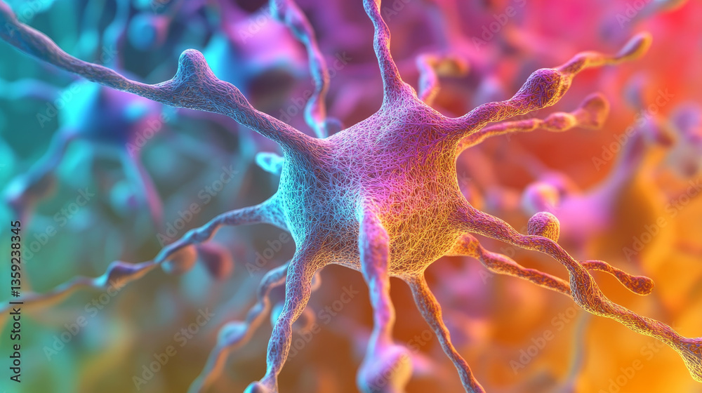 Poster neural network 3d illustration. abstract big data concept. global database and artificial intelligen
