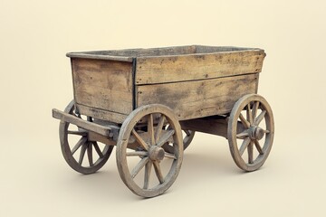 An old wooden cart sitting against a plain background