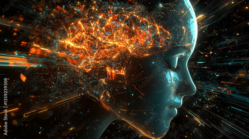 Poster artificial intelligence. computer mind. quantum processor abstract concept 3d illustration. digital 