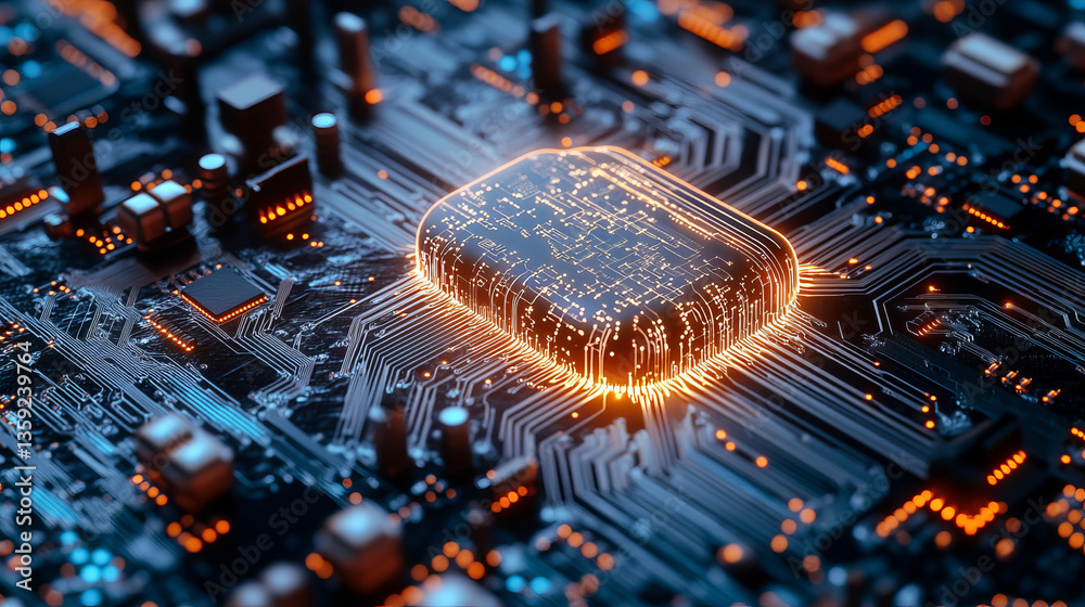 Poster artificial intelligence. computer mind. futuristic data center. quantum processor abstract concept 3