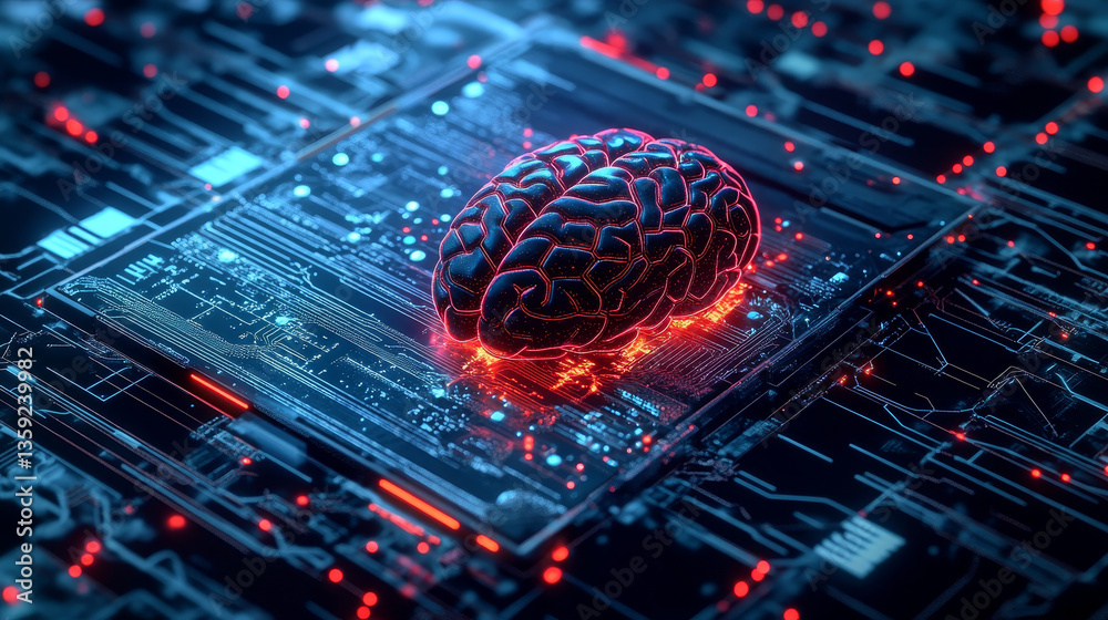 Poster artificial intelligence. computer mind. futuristic data center. quantum processor abstract concept 3