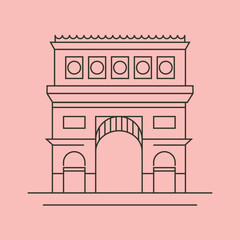 Vector of arc de triomphe line art symbol illustration design, paris travel design stock illustration. EPS 10