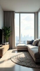 Blurred modern living room interior with soft lighting and minimalistic decor,  home,  contemporary