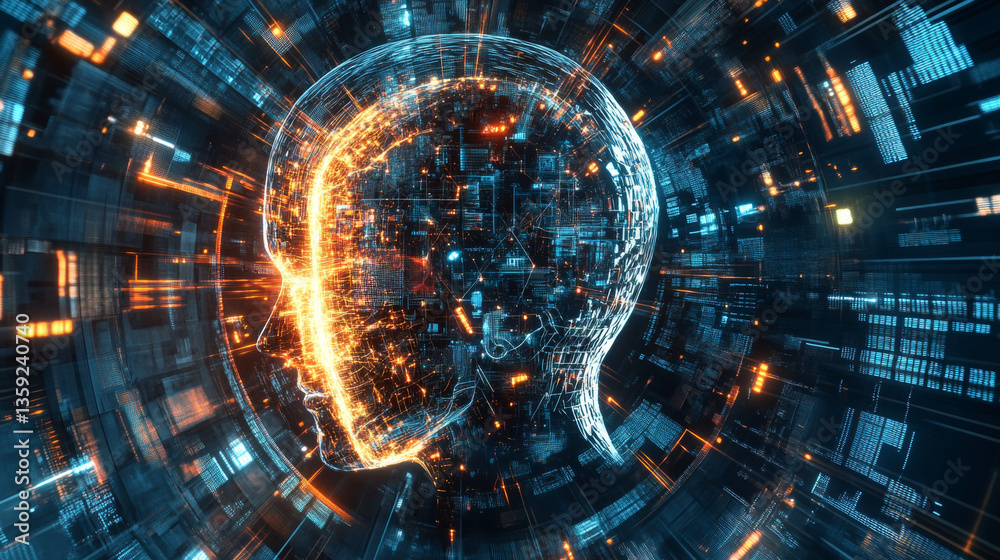 Poster artificial intelligence. computer mind. futuristic data center. quantum processor abstract concept 3