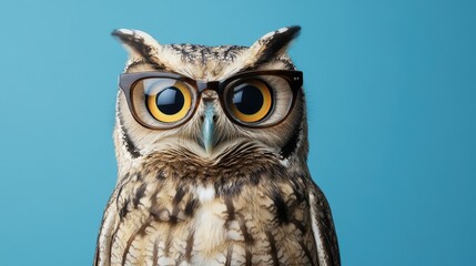 Obraz premium Wise Owl in Specs: A Study in Avian Intelligence