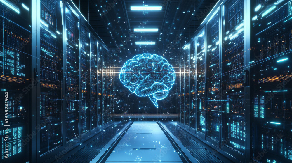 Poster artificial intelligence. computer mind. futuristic data center. quantum processor abstract concept 3