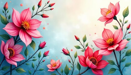 Fototapeta premium Abstract floral design with colorful watercolor flowers, flowers, art