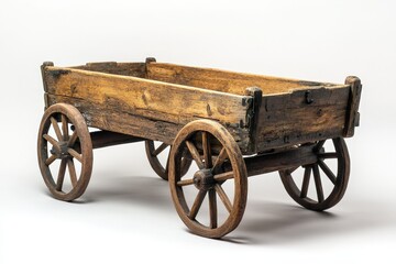 Fototapeta premium An old fashioned rustic wooden wagon with four spoked wheels