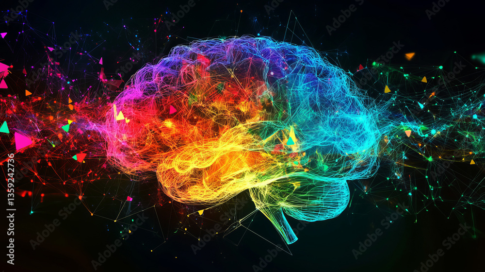 Poster global network 3d illustration. visualization of neural connections in artificial intelligence. abst