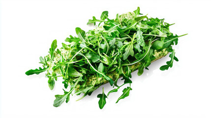 Fototapeta premium Fresh arugula and avocado wrap on white background for healthy meal ideas