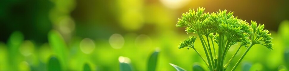 Fennel plant growing healthy in a sunny garden,  develop,  nature