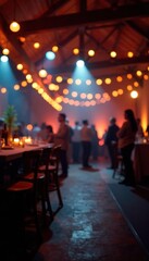 Festive ambiance created by venue fairy lights casting a warm glow,  twinkling,  magical