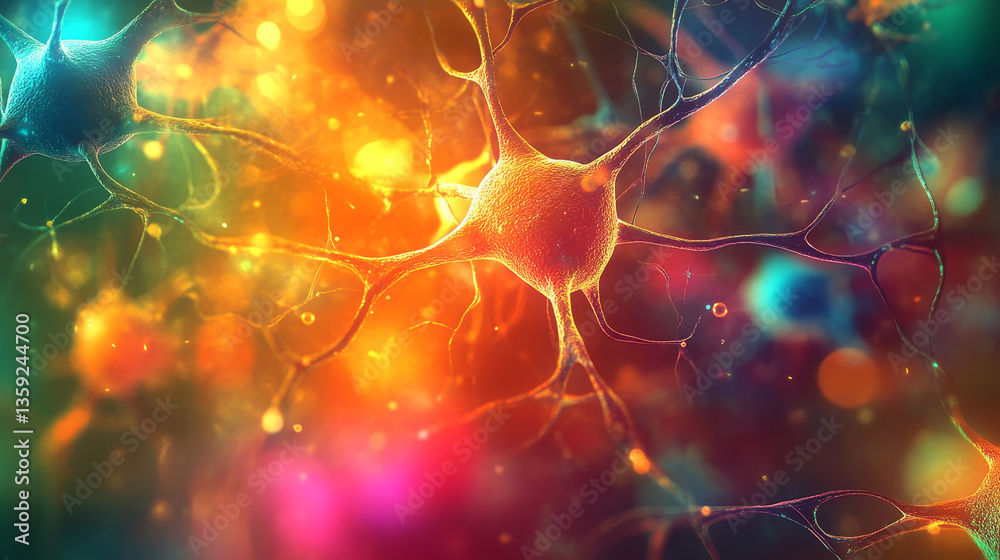 Poster neural network 3d illustration. abstract big data concept. global database and artificial intelligen
