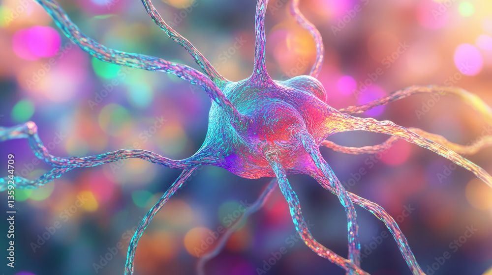 Poster neural network 3d illustration. abstract big data concept. global database and artificial intelligen