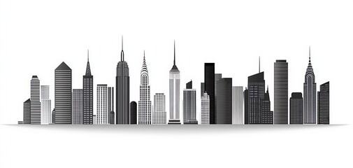 Naklejka premium Monochromatic Cityscape, a Silhouette of Urban Building in vector art