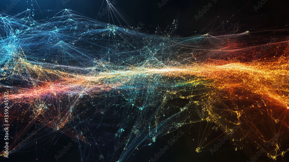 Poster wireless technologies, cryptography, cyberspace, neural network 3d illustration. big data concept. g