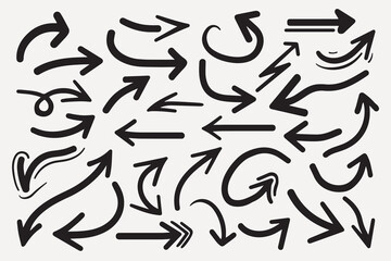 Black doodle curved arrow vector set