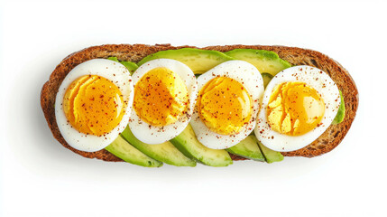 Healthy snack idea: sliced boiled egg and avocado on whole grain toast for breakfast or brunch