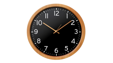 Time's Essence: A modern and minimalist round wall clock, featuring a sleek black face with elegant gold-tone hands and numbers, encased in a warm wooden frame.