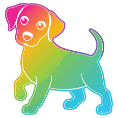 Cartoon Gradient Puppy Walking, Colorful Outlines, Cute Animal on Isolated White