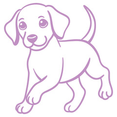 Cute Puppy Outlined, Light Purple Color, Tail Up, Isolated on White, Playful Dog