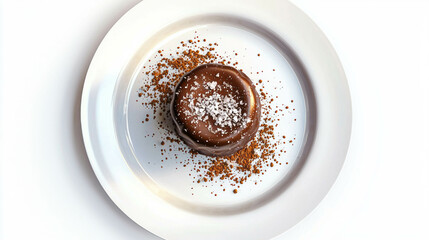 Fototapeta premium Gourmet chocolate caramel dessert with sea salt on elegant plate for culinary display