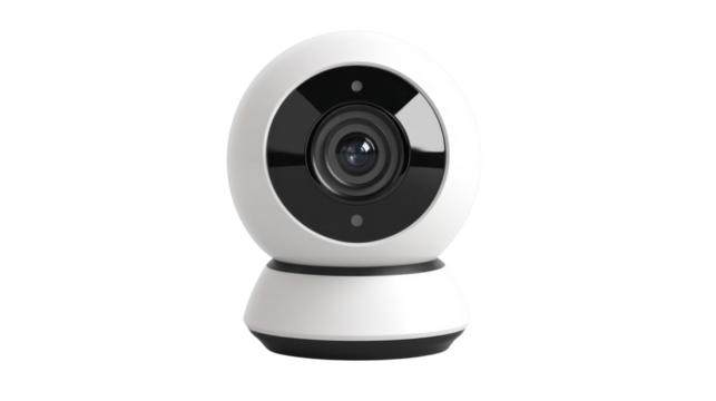Modern Surveillance: Sleek and contemporary, a security camera with minimalist design and high-tech features is captured, symbolizing safety and surveillance