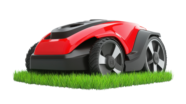 Smart Lawn Mower: This image showcases a robotic lawnmower, a modern solution for maintaining a lush, well-manicured lawn, demonstrating innovation in home and garden technology.
