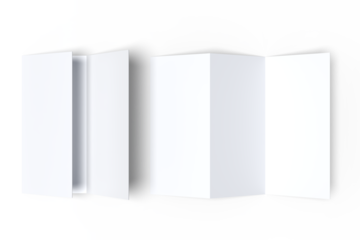 Tri fold, three panel fold, open leaflet mockup template isolated on background. Blank paper template, flyer, wedding invitation, postcard, thank you card, notecards, notepad, greeting card, brochure