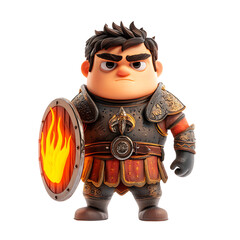 3D Character with Fire Shield Isolated on Transparent Background