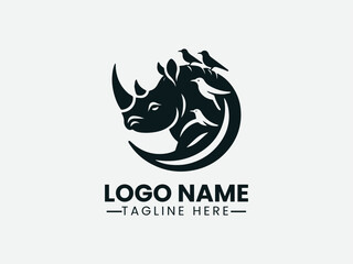 Fototapeta premium Stylized Rhinoceros Birds Wildlife Conservation Logo Design, Rhinoceros Bird Conservation Logo