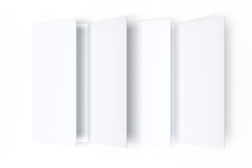 Naklejka premium Tri fold, three panel fold, open leaflet mockup template isolated on background. Blank paper template, flyer, wedding invitation, postcard, thank you card, notecards, notepad, greeting card, brochure