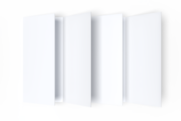 Tri fold, three panel fold, open leaflet mockup template isolated on background. Blank paper template, flyer, wedding invitation, postcard, thank you card, notecards, notepad, greeting card, brochure