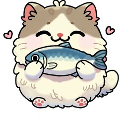 Happy Chubby  Cat with Fish 