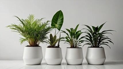 Obraz premium Contemporary houseplant with sleek leaves, white background. 