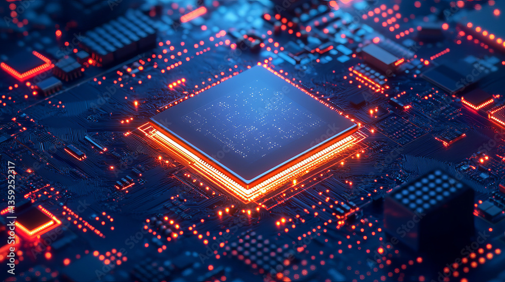 Poster artificial intelligence and future processor. big data concept. computer mind and quantum architectu