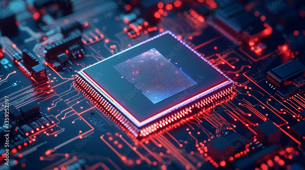 Poster artificial intelligence and future processor. big data concept. computer mind and quantum architectu