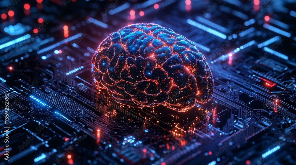 Poster artificial intelligence and future processor. big data concept. computer mind and quantum architectu