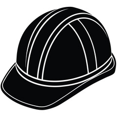 Vector illustration of a set of baseball caps and helmets silhouettes