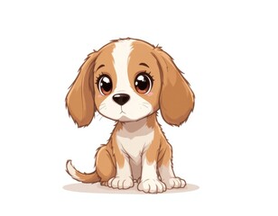 Cartoon Puppy Sitting with Big Eyes Looks Adorable and Sweet