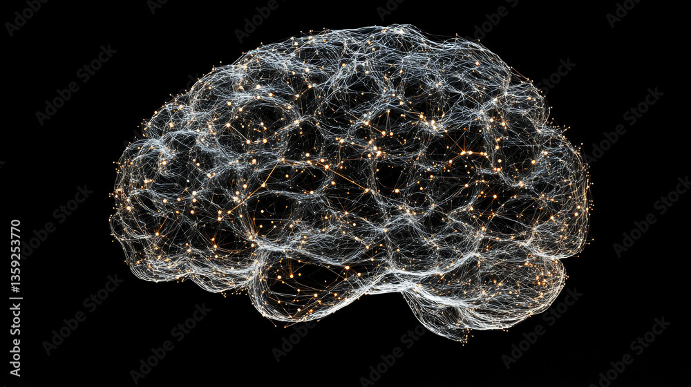 Poster artificial intelligence. creation of a computer brain. digital neural networks. 3d illustration on a