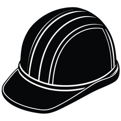 Vector illustration of a set of baseball caps and helmets silhouettes