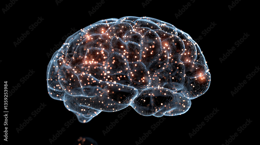 Poster artificial intelligence. creation of a computer brain. digital neural networks. 3d illustration on a