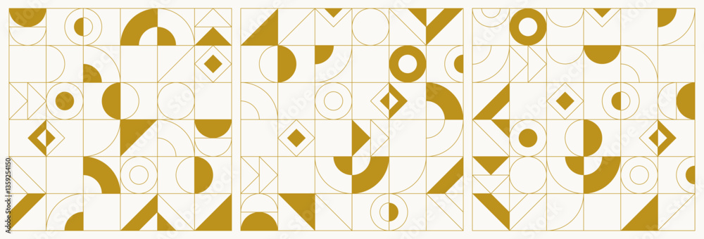 Poster collection of minimalist geometric seamless pattern with abstract geometric shapes and forms in must