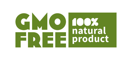 Green GMO-free and natural product label design with leaf symbol. Ideal for organic, eco-friendly, and healthy product branding. Vector illustration 