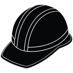 Vector illustration of a set of baseball caps and helmets silhouettes