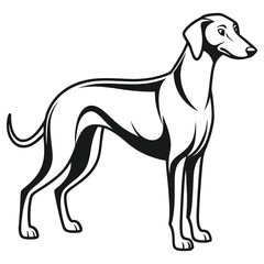 Fototapeta premium Black and White Line Art Stylized Dog Illustration, Standing and Looking Away Profile